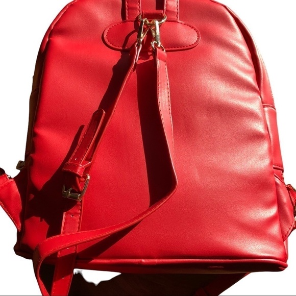NWT BEBE Y2K Red Vegan Faux Leather Monogram Logo Mini Backpack Purse - Picture 3 of 3